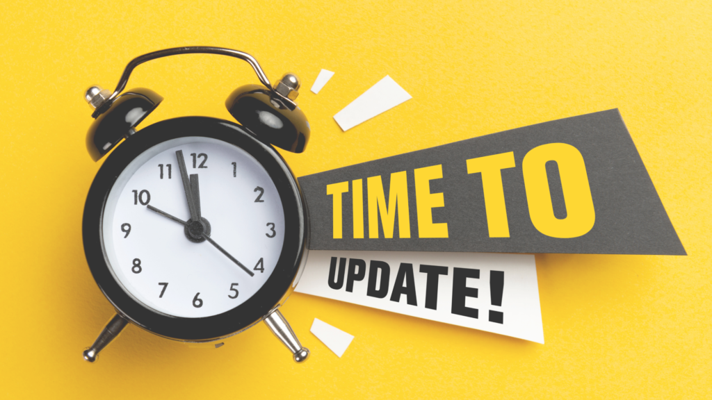 Employment law changes October 2026: a black alarm clock on a yellow background beside a sign reading “Time to update!”